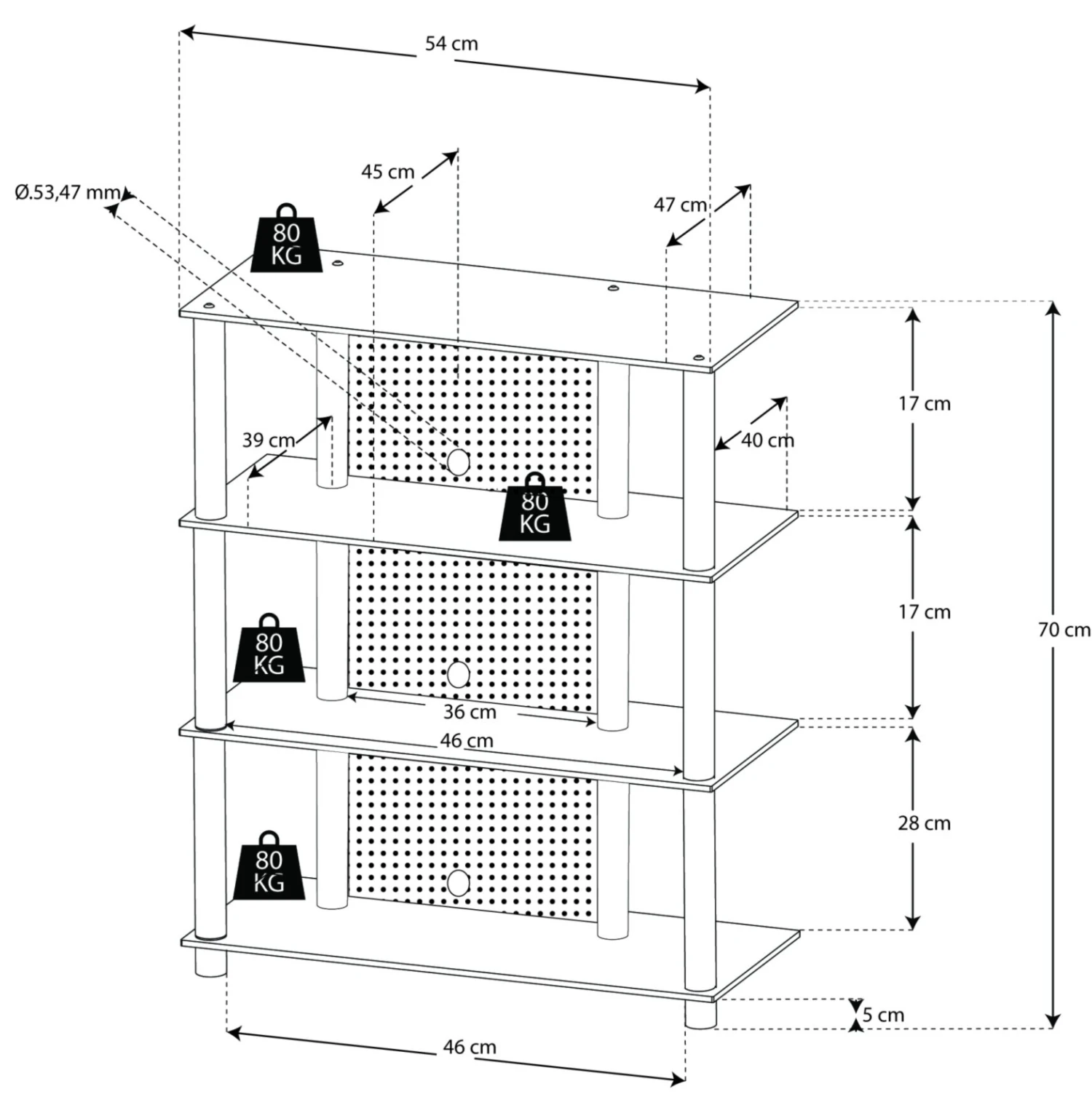 TV-Rack - silber-klar - 4 Glasböden - 59 cm breit 3 TV-Rack - silber-klar - 4 Glasböden - 59 cm breit – Bild 3