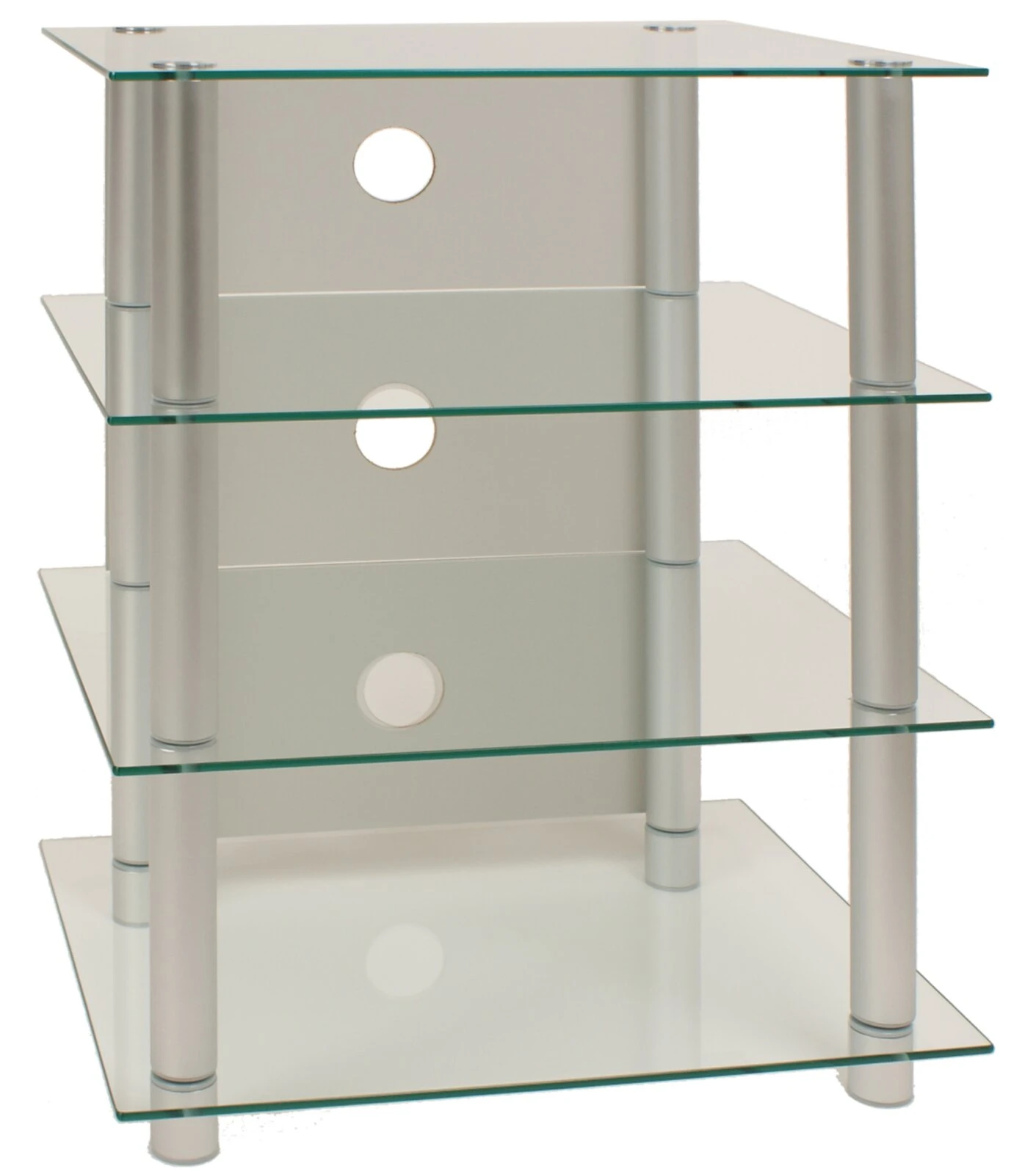 TV-Rack - silber-klar - 4 Glasböden - 54 cm breit 1 TV-Rack - silber-klar - 4 Glasböden - 54 cm breit