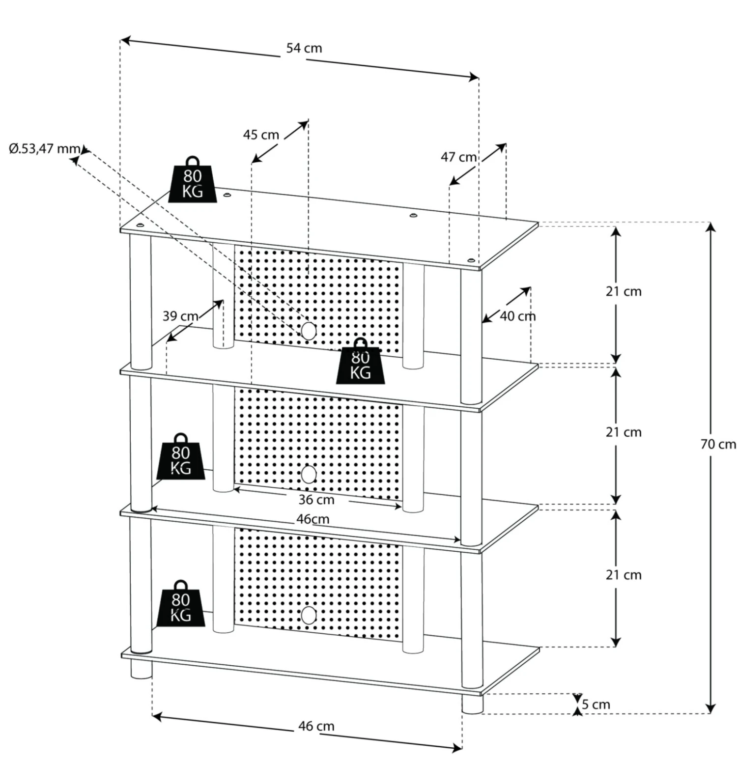 TV-Rack - silber-klar - 4 Glasböden - 54 cm breit 3 TV-Rack - silber-klar - 4 Glasböden - 54 cm breit – Bild 3