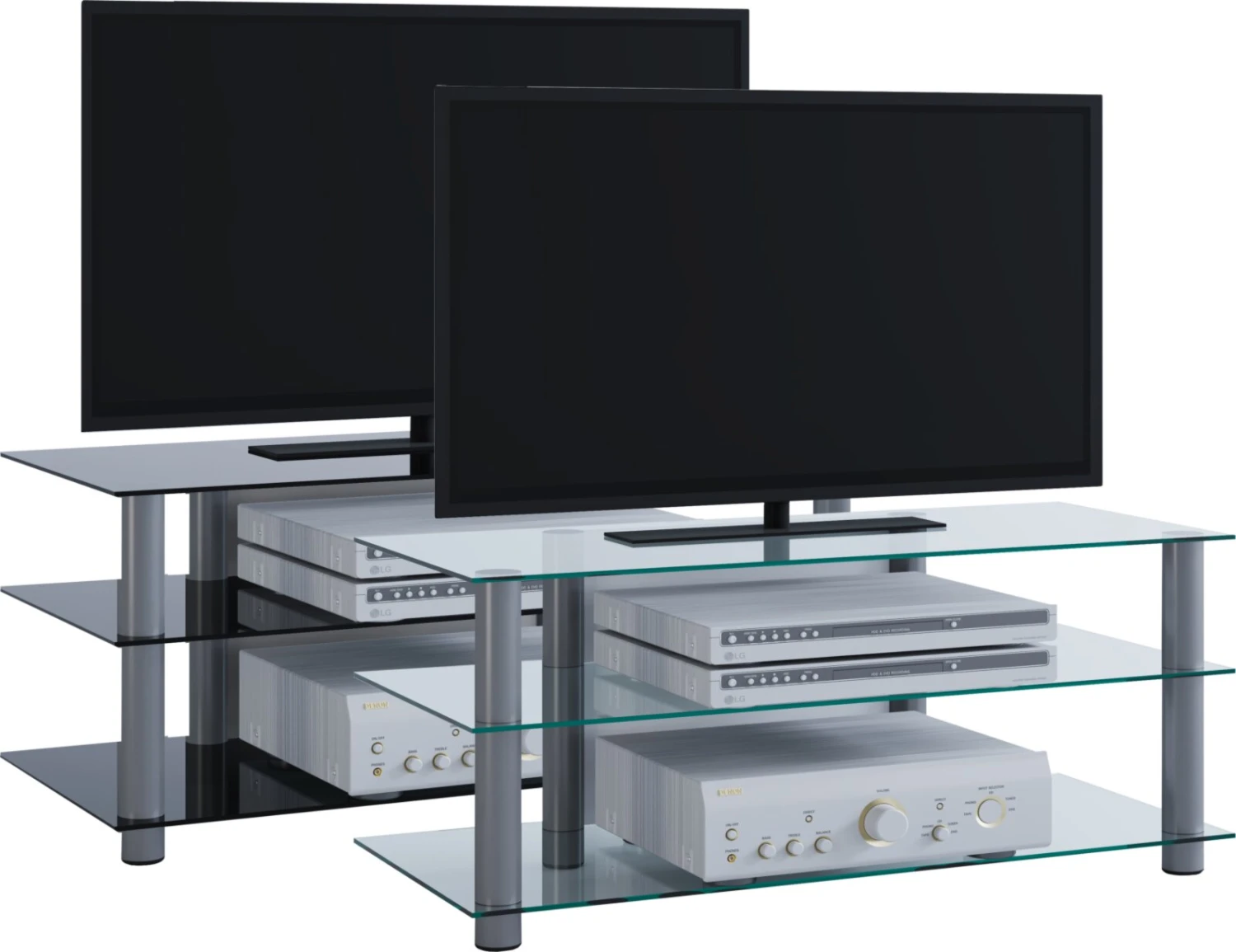 TV-Rack - silber-schwarz - 3 Glasböden - 110 cm breit 2 TV-Rack - silber-schwarz - 3 Glasböden - 110 cm breit – Bild 2