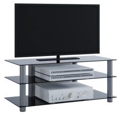 TV-Rack - silber-schwarz - 3 Glasböden - 110 cm breit