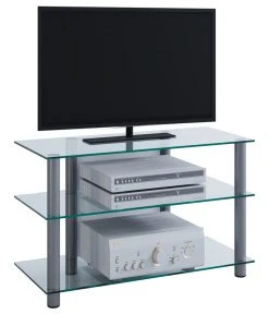 TV-Rack - silber - Klarglas - 59 cm breit