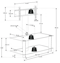 TV-Rack - silber - Schwarzglas - 112 cm breit -Wohnzimmer Verkäufe 9001663400 04 1600Wx1600H