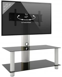 TV-Rack - silber - Schwarzglas - 112 cm breit