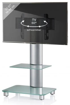 TV-Rack - silber - Mattglas - mit Zwischenboden - für 22-37 Zoll - 60 cm breit