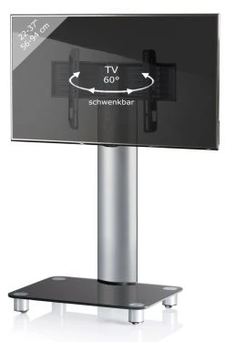 TV-Rack - silber - Schwarzglas - schwenkbar - für 22-37 Zoll