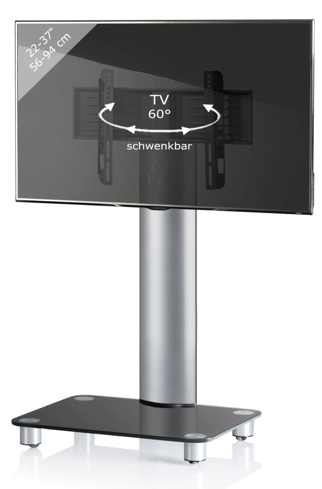 TV-Rack - silber - Schwarzglas - schwenkbar - für 22-37 Zoll 1 TV-Rack - silber - Schwarzglas - schwenkbar - für 22-37 Zoll