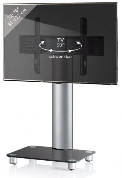 TV-Rack - silber - Schwarzglas - schwenkbar - für 32-70 Zoll - 60 cm breit