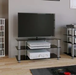 TV-Rack - silber - Schwarzglas - 95 cm breit -Wohnzimmer Verkäufe 9001691900 03 1600Wx1600H