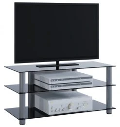 TV-Rack - silber - Schwarzglas - 95 cm breit