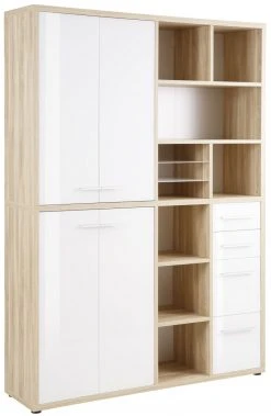 Highboard-Regal-Kombi SET+ - Eiche - Weißglas - 156 cm