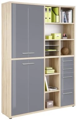 Highboard-Regal-Kombi SET+ - Eiche - Grauglas - 156 cm