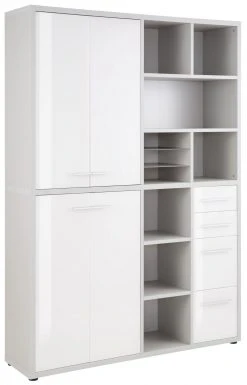 Highboard-Regal-Kombi SET+ - Platingrau - Weißglas - 156 cm