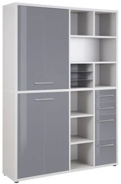 Highboard-Regal-Kombi SET+ - Platingrau - Grauglas - 156 cm