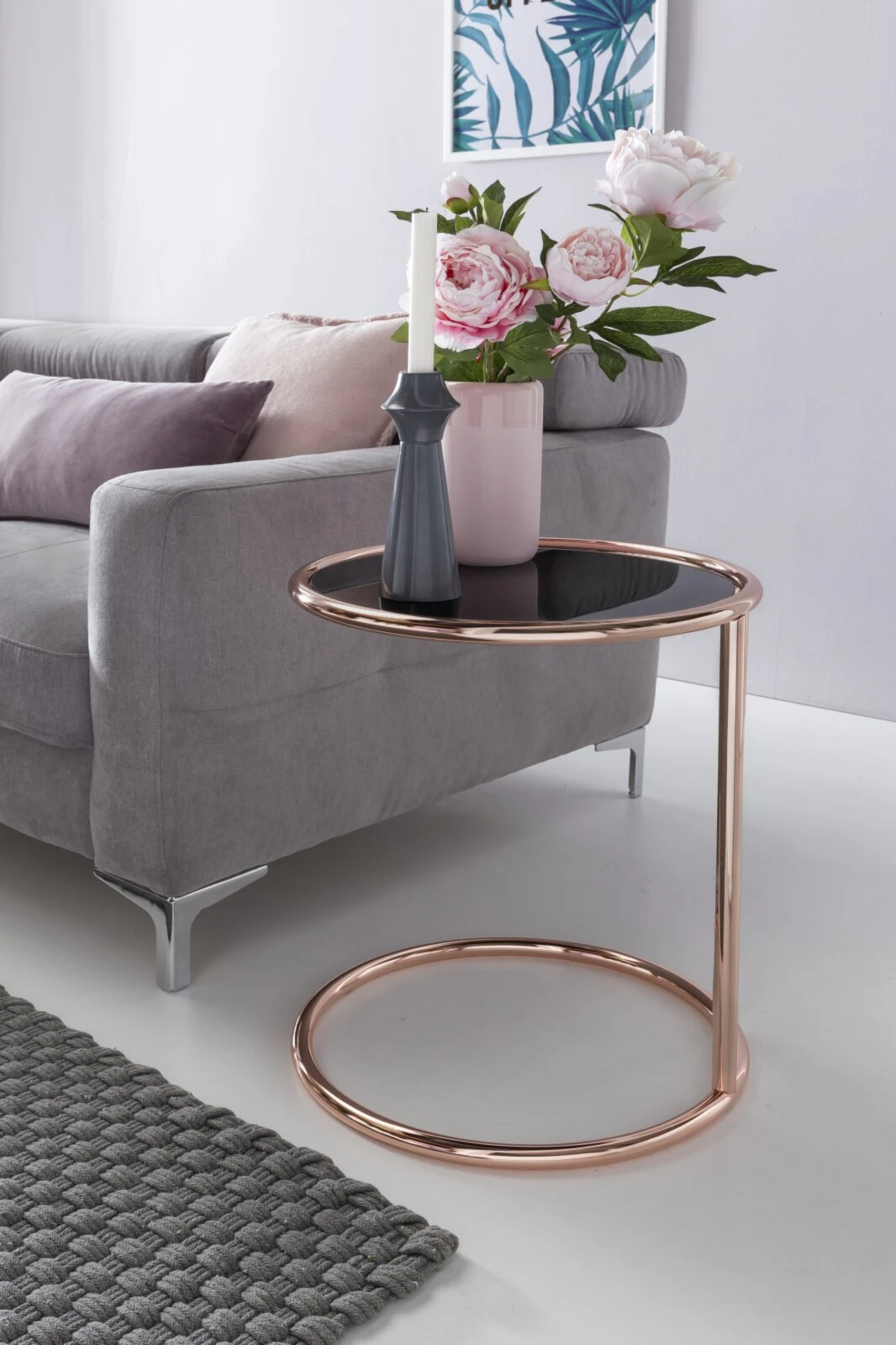 Beistelltisch - Kupfer-schwarz - Metall-Sicherheitsglas - 45 cm breit 2 Beistelltisch - Kupfer-schwarz - Metall-Sicherheitsglas - 45 cm breit – Bild 2