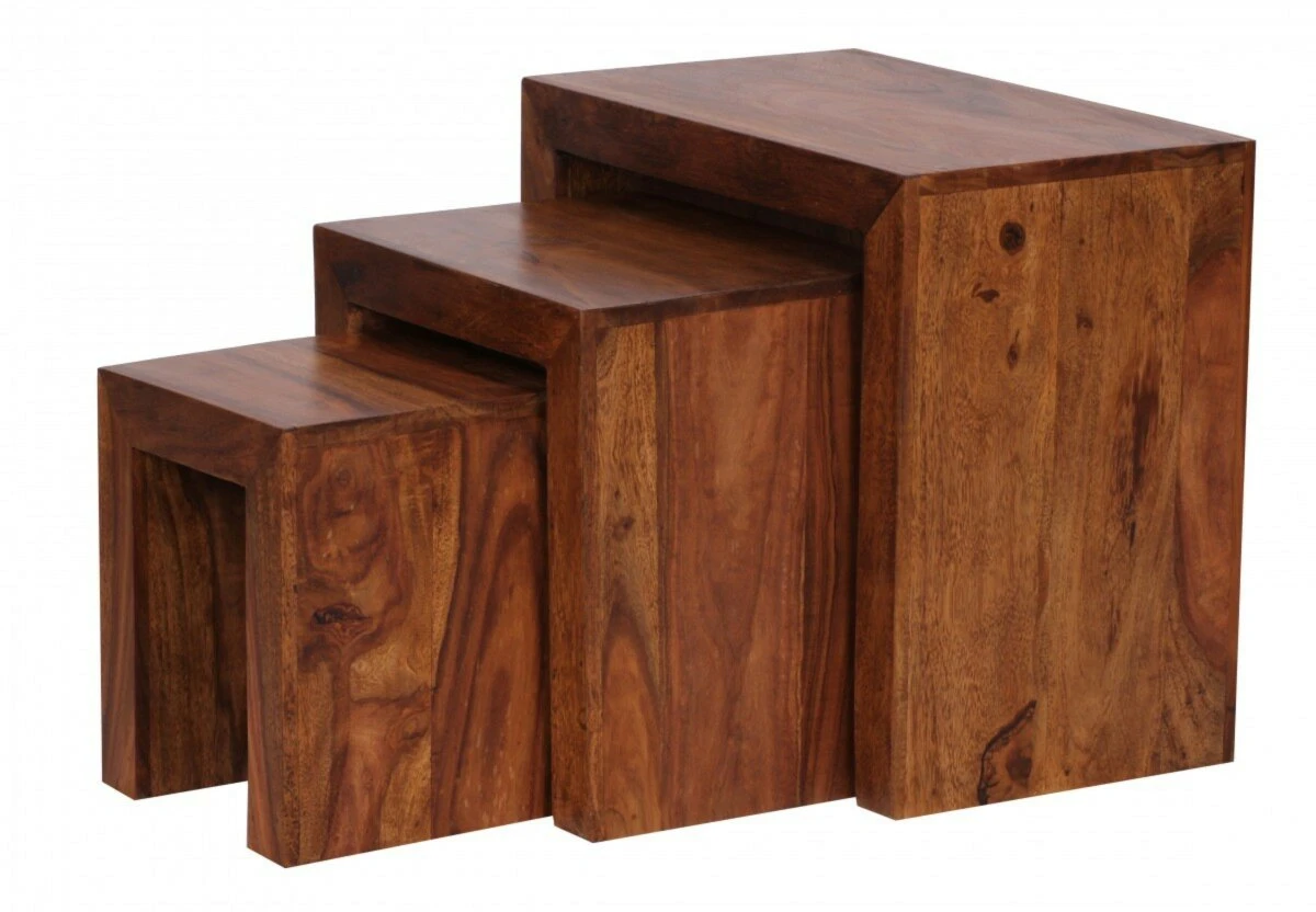 3-teiliger Satztisch - braun gebeizt - Sheesham massiv 2 3-teiliger Satztisch - braun gebeizt - Sheesham massiv – Bild 2