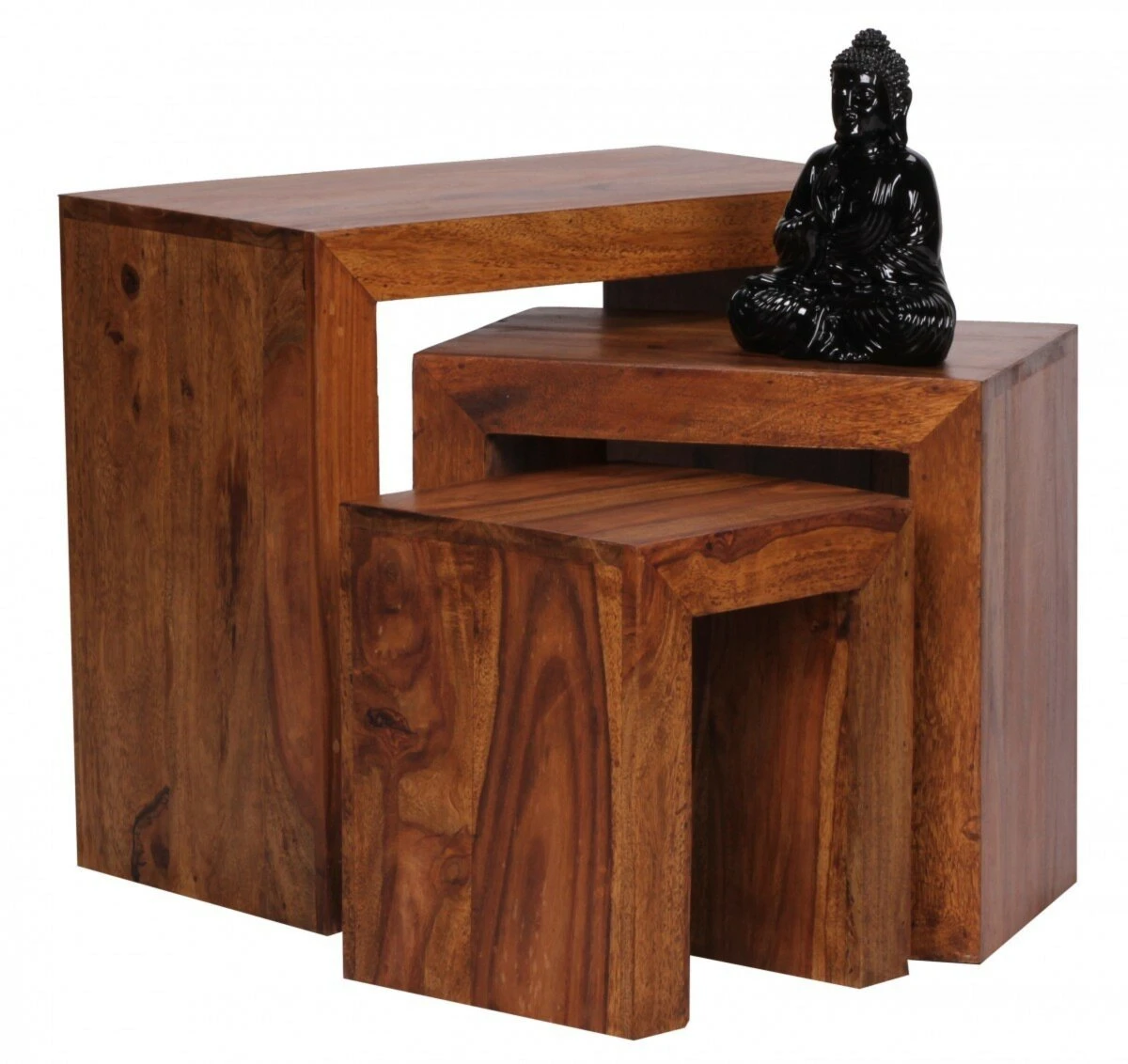 3-teiliger Satztisch - braun gebeizt - Sheesham massiv 1 3-teiliger Satztisch - braun gebeizt - Sheesham massiv