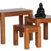 3-teiliger Satztisch - braun gebeizt - Sheesham massiv
