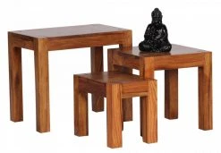 3-teiliger Satztisch - braun gebeizt - Sheesham massiv