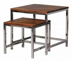 2er-Set Satztisch - braun gebeizt - Sheesham massiv