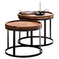 2er-Set Beistelltische - braun gebeizt - Sheesham massiv