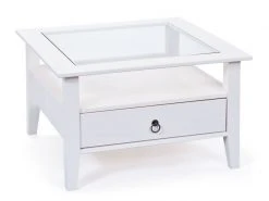 Couchtisch PROVENCE - weiß - mit Schublade und Glasplatte