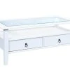 Couchtisch - Kiefer massiv - weiß - Glas - mit Schubkästen