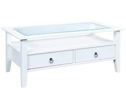 Couchtisch - Kiefer massiv - weiß - Glas - mit Schubkästen