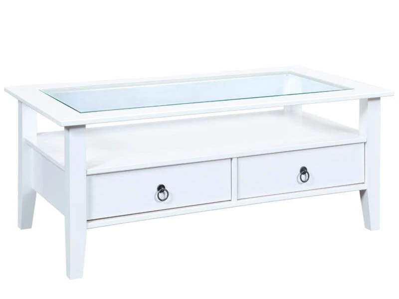Couchtisch - Kiefer massiv - weiß - Glas - mit Schubkästen 1 Couchtisch - Kiefer massiv - weiß - Glas - mit Schubkästen
