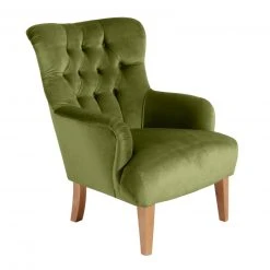 Max Winzer Ohrensessel - oliv - Samtvelours - Massivholz