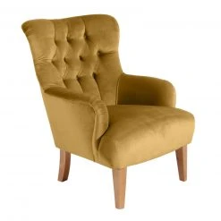 Max Winzer Ohrensessel - mais - Samtvelours - Massivholz