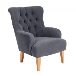 Max Winzer Ohrensessel - anthrazit - Veloursstoff - Massivholz