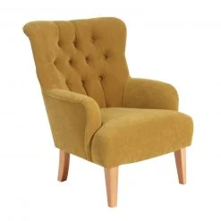 Max Winzer Ohrensessel - mais - Veloursstoff - Massivholz