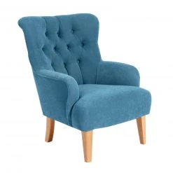 Max Winzer Ohrensessel - petrol - Veloursstoff - Massivholz