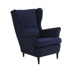 Max Winzer Ohrensessel - dunkelblau - Flachgewebe - Massivholz