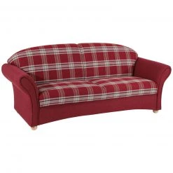 Max Winzer 3-Sitzer Sofa - rot kariert - Buche massiv