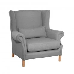 Max Winzer Ohrenbackensessel - grau - Flachgewebe - Massivholz