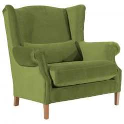 Max Winzer Ohrenbackensessel - oliv - Samtvelours - Massivholz