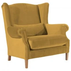 Max Winzer Ohrenbackensessel - mais - Samtvelours - Massivholz