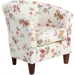 Max Winzer Cocktailsessel - weiß - floral - Flachgewebe - Buche-Nussbaum Füße