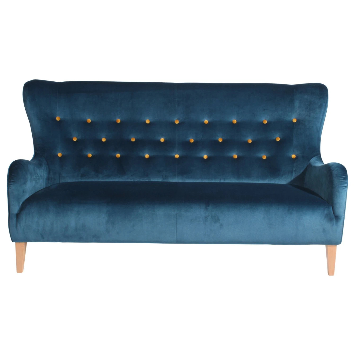 Max Winzer 3-Sitzer Sofa - blau - gelbe Knöpfe - Samtvelours 2 Max Winzer 3-Sitzer Sofa - blau - gelbe Knöpfe - Samtvelours – Bild 2