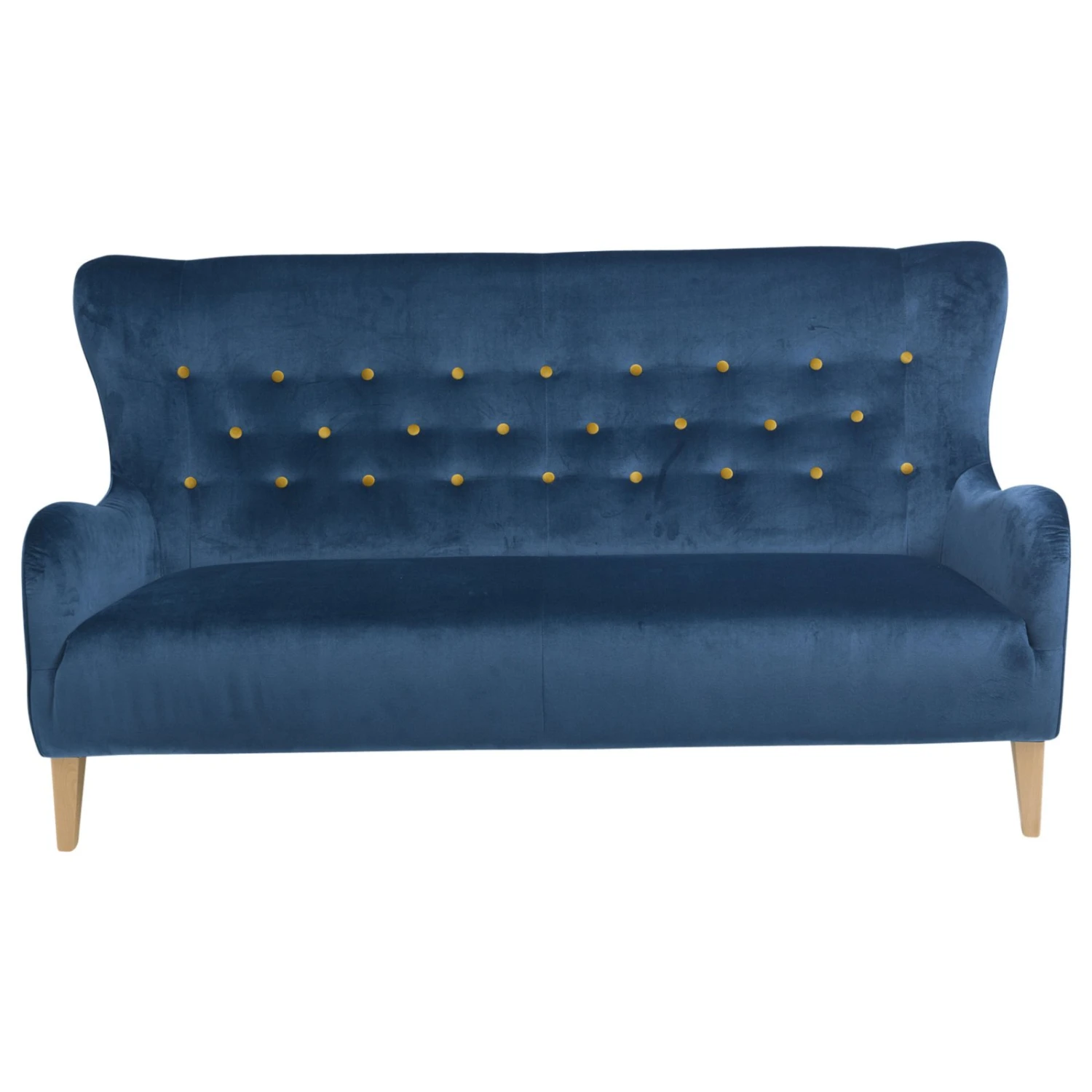 Max Winzer 3-Sitzer Sofa - blau - gelbe Knöpfe - Samtvelours 3 Max Winzer 3-Sitzer Sofa - blau - gelbe Knöpfe - Samtvelours – Bild 3