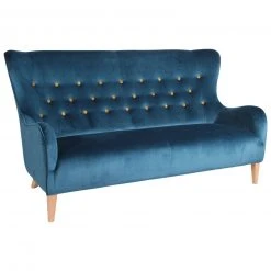 Max Winzer 3-Sitzer Sofa - blau - gelbe Knöpfe - Samtvelours