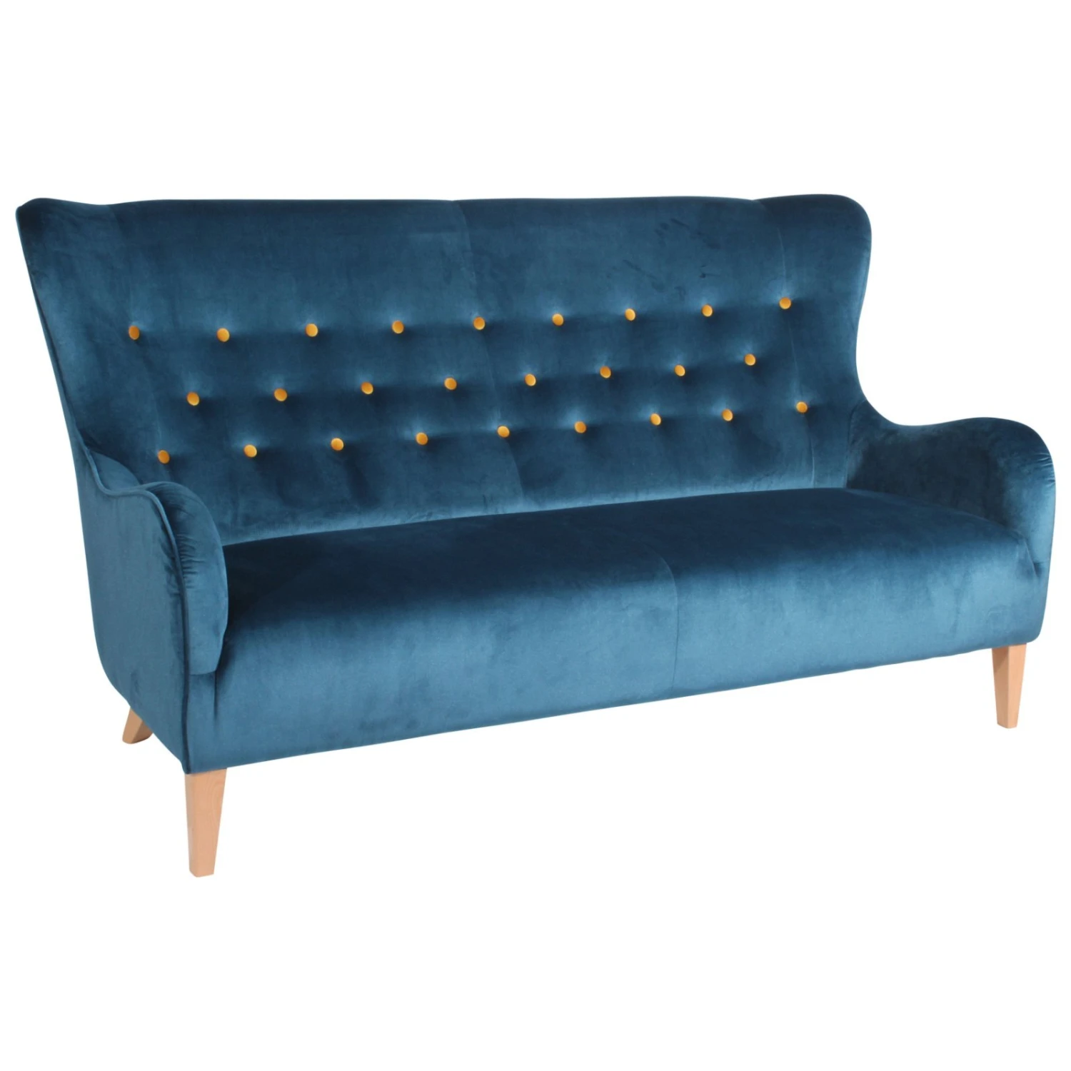 Max Winzer 3-Sitzer Sofa - blau - gelbe Knöpfe - Samtvelours 1 Max Winzer 3-Sitzer Sofa - blau - gelbe Knöpfe - Samtvelours