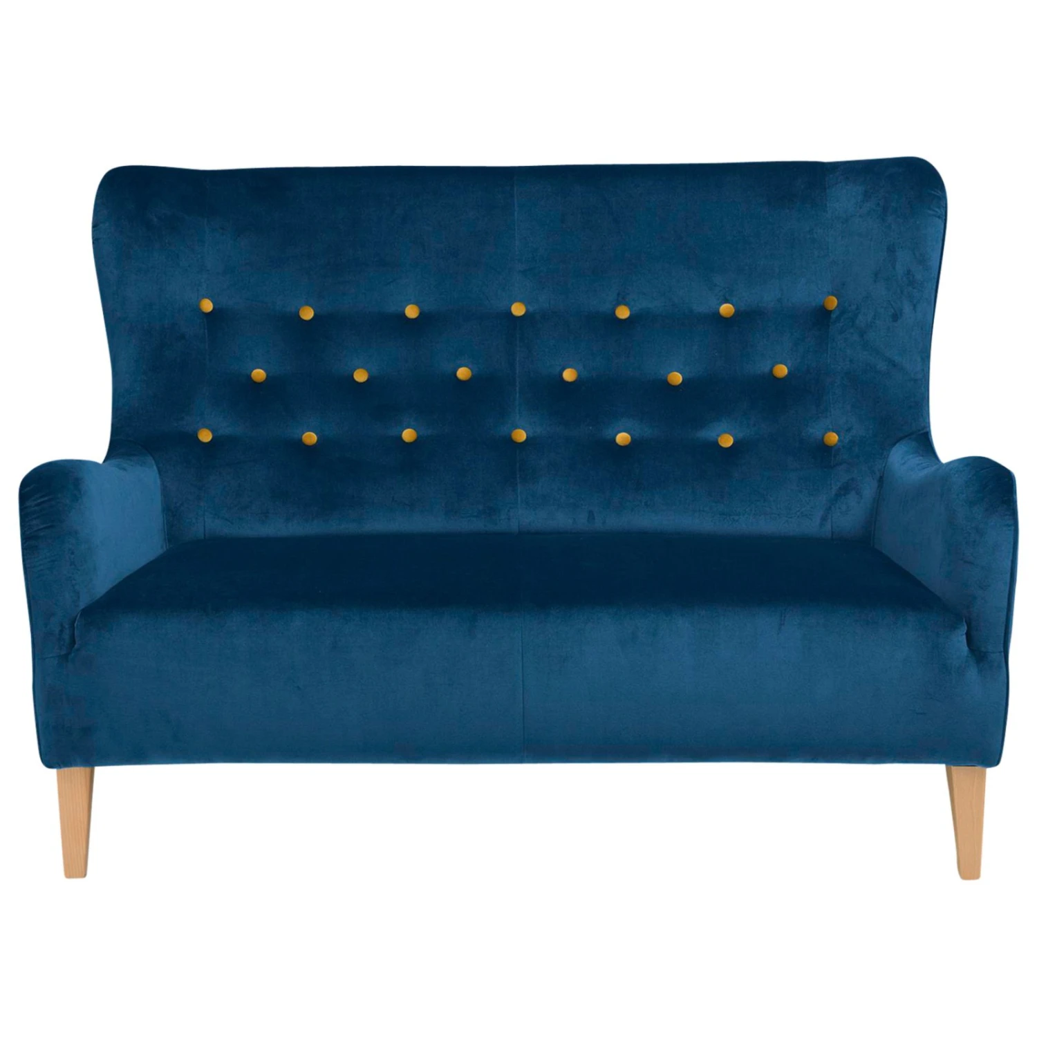 Max Winzer 2-Sitzer Sofa - blau - gelbe Knöpfe - Samtvelours 2 Max Winzer 2-Sitzer Sofa - blau - gelbe Knöpfe - Samtvelours – Bild 2
