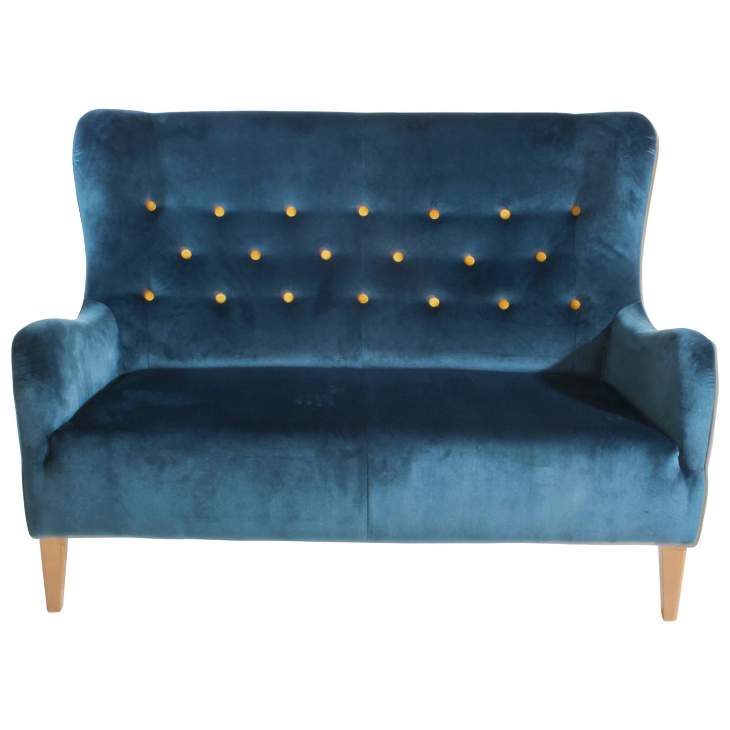 Max Winzer 2-Sitzer Sofa - blau - gelbe Knöpfe - Samtvelours 3 Max Winzer 2-Sitzer Sofa - blau - gelbe Knöpfe - Samtvelours – Bild 3