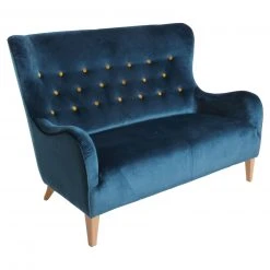 Max Winzer 2-Sitzer Sofa - blau - gelbe Knöpfe - Samtvelours