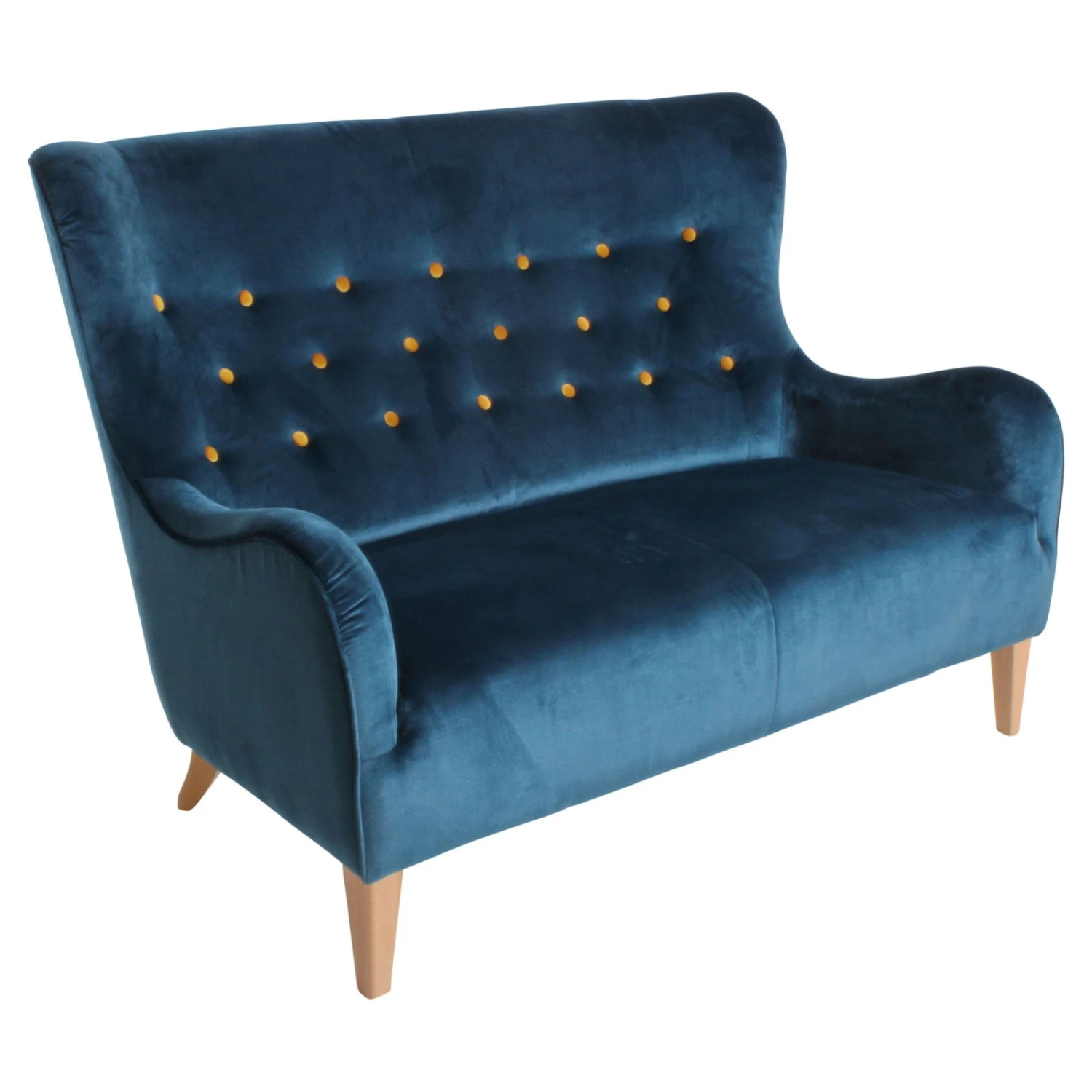 Max Winzer 2-Sitzer Sofa - blau - gelbe Knöpfe - Samtvelours 1 Max Winzer 2-Sitzer Sofa - blau - gelbe Knöpfe - Samtvelours