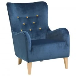 Max Winzer Ohrensessel - blau - gelbe Knöpfe - Samtvelours -Wohnzimmer Verkäufe 9003065200 03 1600Wx1600H