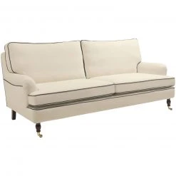 Max Winzer 3-Sitzer Sofa - creme-dunkelblau - Flachgewebe in Leinenoptik